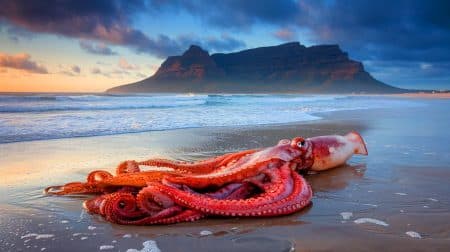 Ce calmar géant de 4,3 mètres fascine l’Afrique du Sud : mystère autour de son échouage sur une plage rocheuse Ce calmar géant de 4,3 mètres fascine l'Afrique du Sud : mystère autour de son échouage sur une plage rocheuse