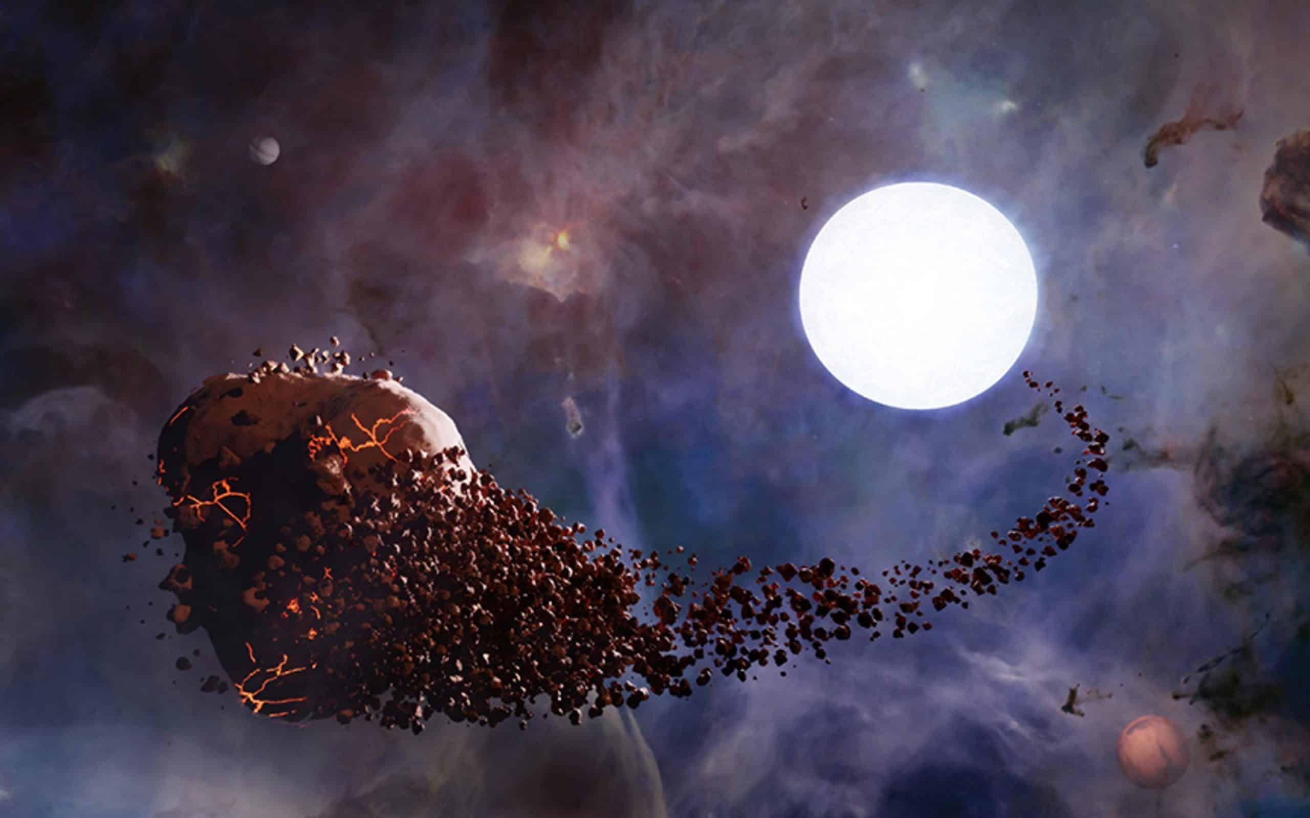 Une vision d'artiste d'une planète déchirée sous l'effet de la gravité de l'étoile naine blanche autour de laquelle elle tourne