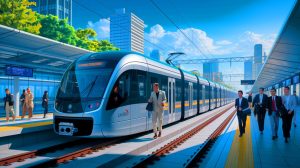 Illustration de la ligne bleue du métro de Taichung équipée du système Urbalis d'Alstom (création par IA, illustration non réaliste). Crédit : Ideogram.