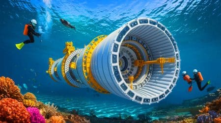 Illustration de la connexion ferroviaire sous-marine entre l'Espagne et le Maroc (création par IA, illustration non réaliste). Crédit : Ideogram.