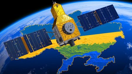 Illustration de la position stratégique d'Eutelsat en tant qu'alternative à Starlink en Ukraine (création par IA, illustration non réaliste). Crédit : Ideogram.
