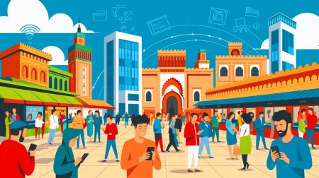 Illustration de l'essor de la 5G au Maroc et de la concurrence entre géants technologiques (création par IA, illustration non réaliste). Crédit : Ideogram.