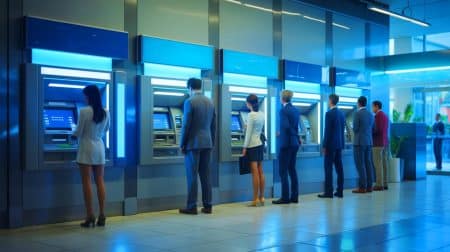 Illustration de la sécurité renforcée des distributeurs automatiques de billets face aux fraudes (création par IA, non réaliste). Crédit : Ideogram