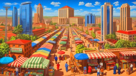 Illustration de la dépendance des pays africains au FMI pour stabiliser leurs économies (création par IA, non réaliste). Crédit : Ideogram