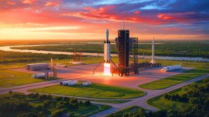 Illustration de Starbase, devenue une municipalité au Texas, symbolisant l'ambition spatiale d'Elon Musk (création par IA, non réaliste). Crédit : Ideogram