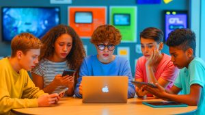 Illustration de l'impact des smartphones sur les compétences informatiques des jeunes (création par IA, non réaliste). Crédit : Ideogram
