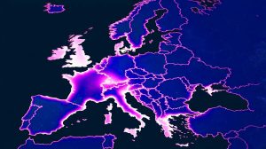 Illustration de la visibilité des infrastructures lumineuses européennes depuis l'espace (création par IA, illustration non réaliste). Crédit : Ideogram.