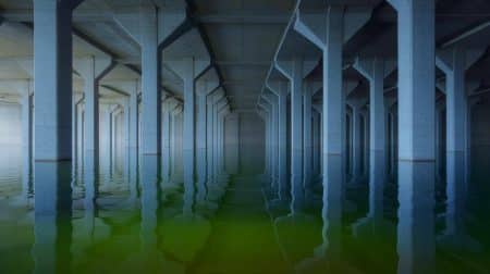Illustration de l'impressionnant réservoir souterrain à Kasukabe, Japon, conçu pour prévenir les inondations. Image réalisée par IA.