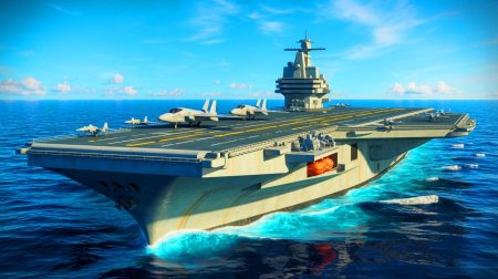 Illustration de la future puissance navale française avec le nouveau porte-avions (création par IA, non réaliste). Crédit : Ideogram