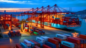 Illustration de l'impact des bénéfices records de Maersk sur le commerce mondial (création par IA, non réaliste). Crédit : Ideogram