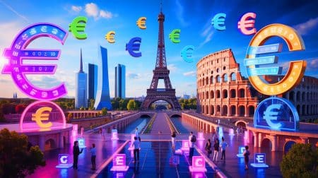 Illustration de l’initiative de l’euro numérique par la Banque Centrale Européenne (création par IA, non réaliste). Crédit : Ideogram