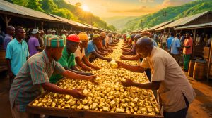 Illustration de la régulation de l'industrie aurifère artisanale au Ghana par le Ghana Gold Board (création par IA, illustration non réaliste). Crédit : Ideogram.