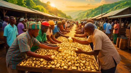 Illustration de la régulation de l'industrie aurifère artisanale au Ghana par le Ghana Gold Board (création par IA, illustration non réaliste). Crédit : Ideogram.