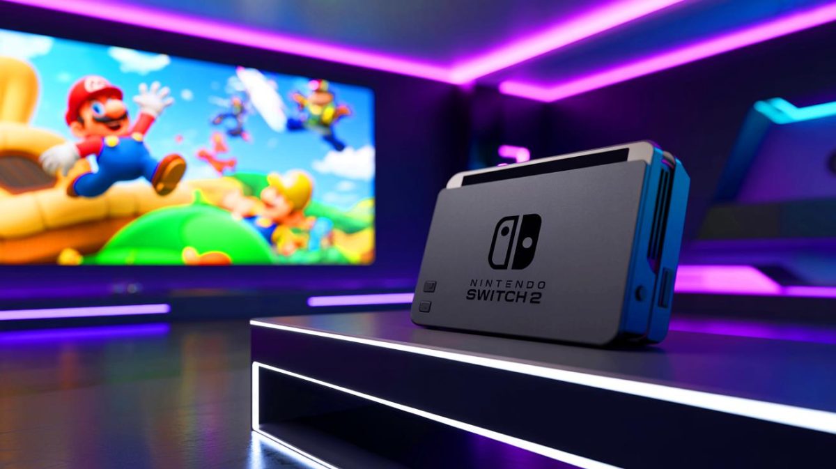 Nintendo crée la surprise : une prévision audacieuse de 15 millions d’unités pour la Switch 2 enflamme le marché Illustration de la nouvelle console Nintendo Switch 2 et de son anticipation sur le marché (création par IA, non réaliste). Crédit : Ideogram
