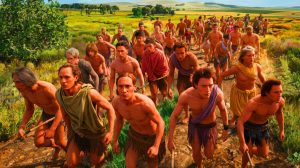 Illustration de la première migration d'Homo sapiens hors d'Afrique (création par IA, illustration non réaliste). Crédit : Ideogram.