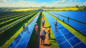 Illustration de l'engagement du Royaume-Uni à purifier sa chaîne d'approvisionnement en énergie solaire (création par IA, illustration non réaliste). Crédit : Ideogram.