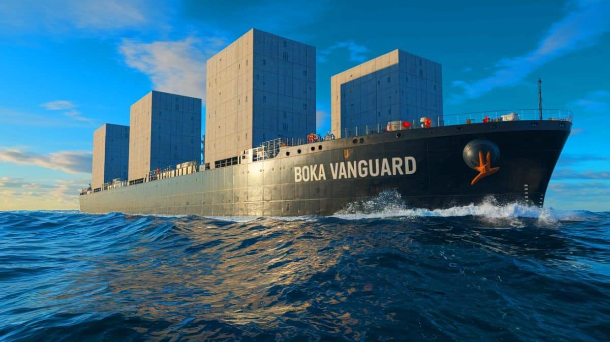 « Une force colossale sur les mers » : le BOKA Vanguard, ce titan des océans, transporte 110 000 tonnes avec une aisance déconcertante Illustration de la puissance du BOKA Vanguard transportant des charges colossales à travers les océans (création par IA, illustration non réaliste). Crédit : Ideogram.