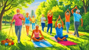 Illustration de réflexes santé à adopter après 60 ans pour améliorer la qualité de vie. Image réalisée par IA.