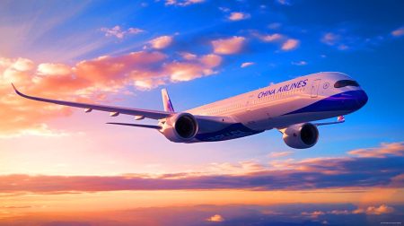 Illustration de l'acquisition de dix Airbus A350-1000 par China Airlines pour renforcer sa flotte long-courrier. Image réalisée par IA.