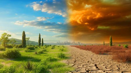 Illustration de la menace d'un dépassement du seuil de +2°C de réchauffement climatique dans les prochaines années. Image réalisée par IA.