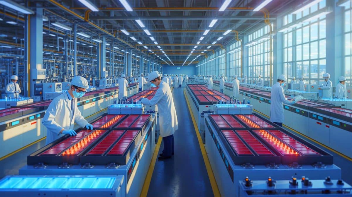 Illustration de l'industrialisation des batteries sodium-ion en Europe. Image réalisée par IA.