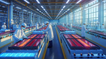 Illustration de l'industrialisation des batteries sodium-ion en Europe. Image réalisée par IA.