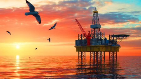 Illustration de l'exploitation du gisement pétrolier de Sangomar au Sénégal. Image réalisée par IA.