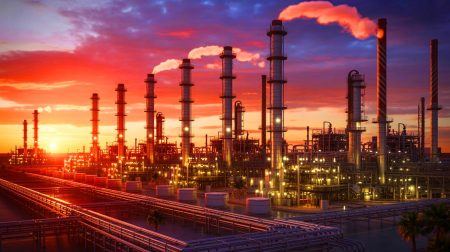 Illustration de l'entrée du Sénégal dans la production pétrolière avec la Société africaine de raffinage. Image réalisée par IA.