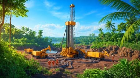 Illustration de la découverte d'un gisement pétrolier majeur au Gabon par Panoro Energy. Image réalisée par IA.
