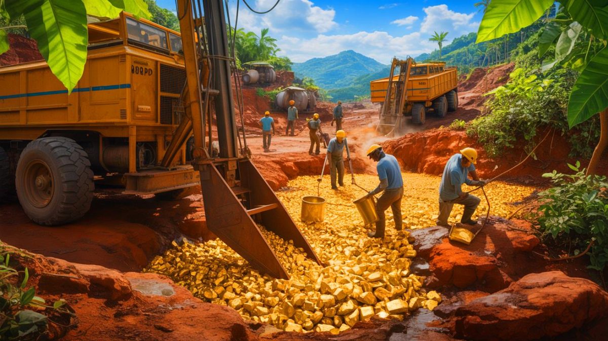 Illustration de la découverte d'un gisement d'or à Doropo en Côte d'Ivoire. Image réalisée par IA.