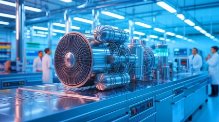 Illustration de la technologie de réfrigération innovante utilisant le nickel-titane développée en Slovénie. Image réalisée par IA.