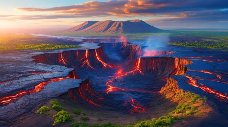 Illustration de la région de l'Afar en Éthiopie avec des pulsations du manteau terrestre. Image réalisée par IA.
