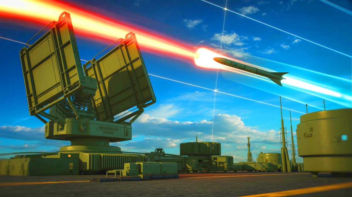 Illustration de la capacité du radar à longue portée de Lockheed Martin à suivre un missile balistique en temps réel. Image réalisée par IA.