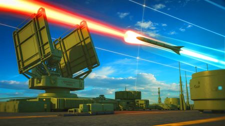 Illustration de la capacité du radar à longue portée de Lockheed Martin à suivre un missile balistique en temps réel. Image réalisée par IA.