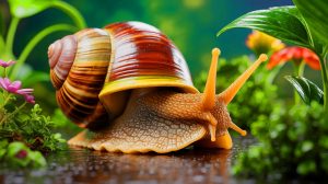 Illustration de l'impact écologique des escargots géants africains sur les écosystèmes. Image réalisée par IA.