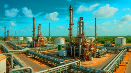 Le Sénégal bouleverse le jeu énergétique : cette nouvelle raffinerie de 650 000 barils par jour redéfinit l’équilibre pétrolier en Afrique Illustration de la première raffinerie de pétrole brut local au Sénégal. Image réalisée par IA.
