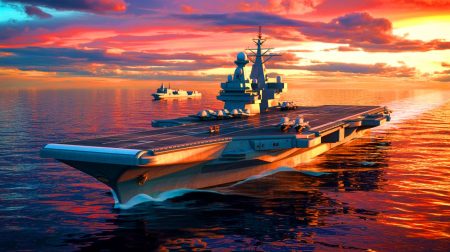 Illustration de la future ambition italienne de construire un porte-avions à propulsion nucléaire. Image réalisée par IA.