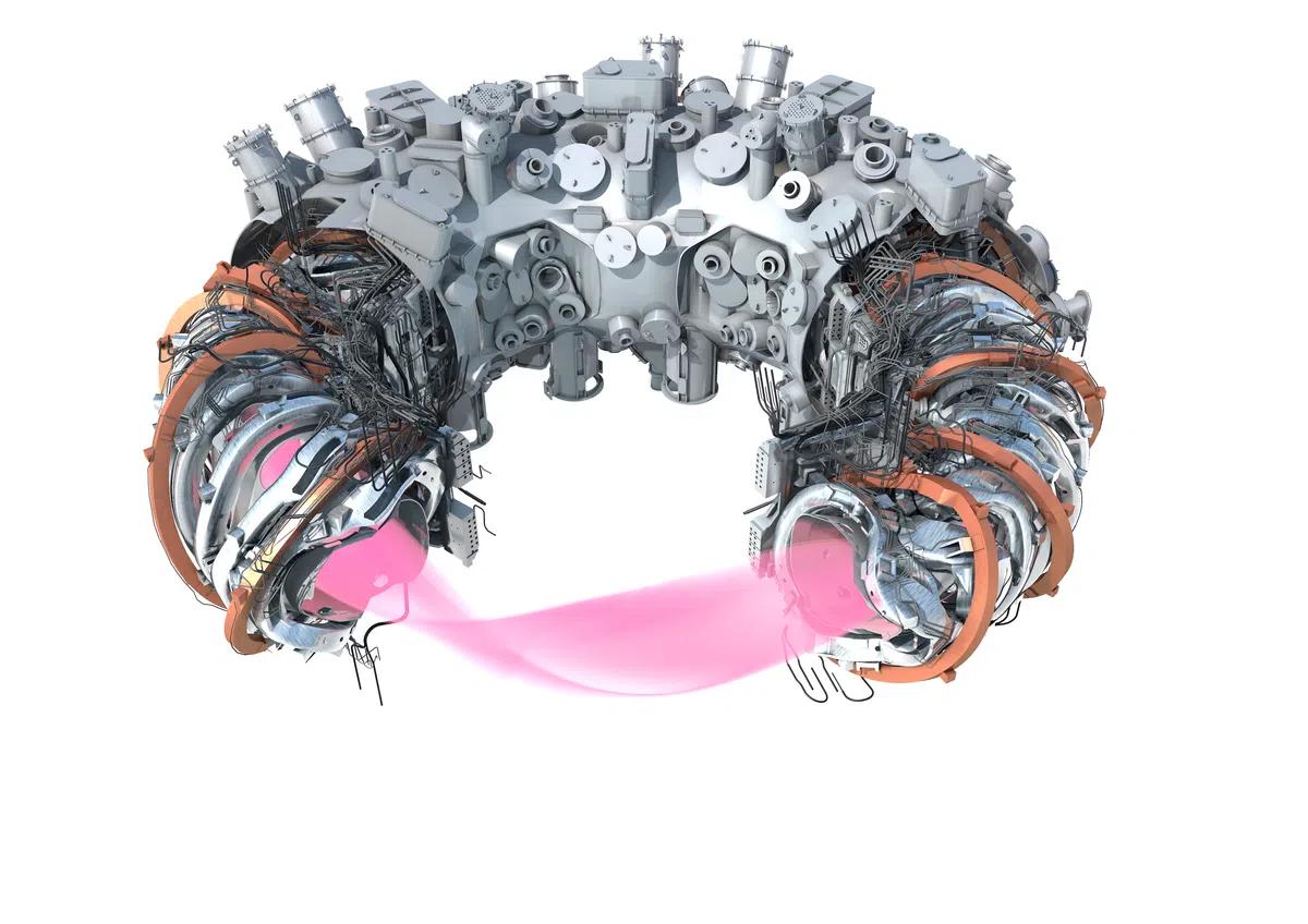 Le stellarator est un dispositif expérimental dédié à la fusion nucléaire, utilisant des champs magnétiques en hélice pour maintenir le plasma. À la différence du tokamak, il fonctionne sans besoin de courant électrique traversant le plasma, permettant un confinement plus stable et constant. (source : Institut de l'Énergie de Fusion et de la Gestion des Déchets Nucléaires (IFN))