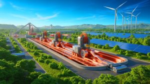 Illustration de la transition énergétique durable grâce à l'innovation dans l'extraction et le recyclage du cuivre. Image réalisée par IA.
