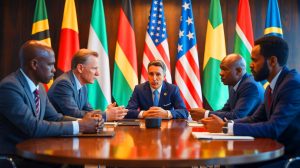 Illustration de l'extension des restrictions de voyage des États-Unis à 25 pays africains. Image réalisée par IA.