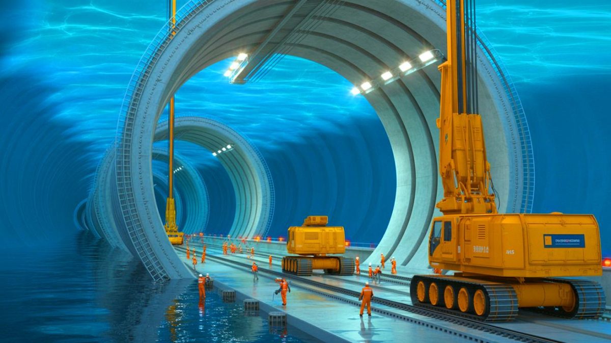 Un projet colossal dévoilé : ce pont sous-marin de 6 milliards d’euros aussi long que 120 Tours Eiffel va bouleverser la liaison Espagne-Maroc d’ici 2030 Illustration de la construction future du tunnel sous le détroit de Gibraltar reliant l'Espagne au Maroc. Image réalisée par IA.