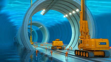 Illustration de la construction future du tunnel sous le détroit de Gibraltar reliant l'Espagne au Maroc. Image réalisée par IA.