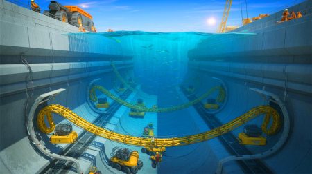 Illustration de la construction d'un tunnel sous le détroit de Gibraltar reliant l'Espagne au Maroc. Image réalisée par IA.