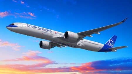 Illustration de l'Airbus A350-1000 de China Airlines en vol. Image réalisée par IA.
