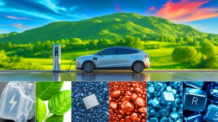 Illustration de la transition vers les véhicules électriques et les défis des métaux rares. Image réalisée par IA.
