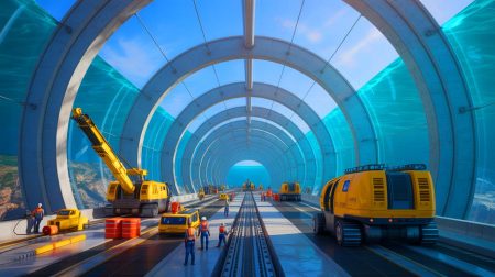 Illustration de la construction du tunnel sous-marin entre le Maroc et l'Espagne. Image réalisée par IA.