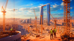 Illustration de la ville futuriste Neom en Arabie Saoudite confrontée à des défis majeurs. Image réalisée par IA.