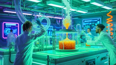 Illustration de la transformation du dioxyde de carbone en sucre, générée par intelligence artificielle.