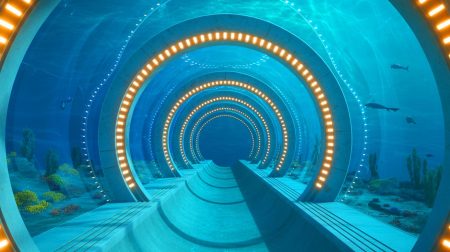Illustration de la connexion ferroviaire sous-marine entre le Maroc et l'Espagne, générée par intelligence artificielle.