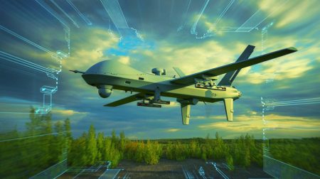 Illustration de drones ukrainiens infectant des systèmes russes avec des virus informatiques. Image réalisée par IA.